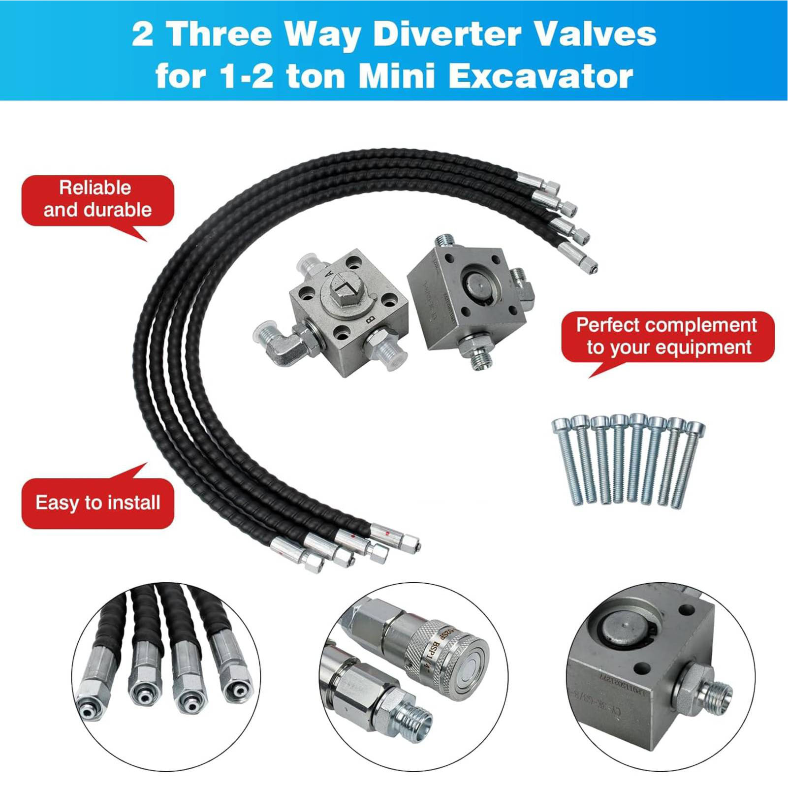 Mini Excavator - 2Pcs 3 Way Diverter Valve for